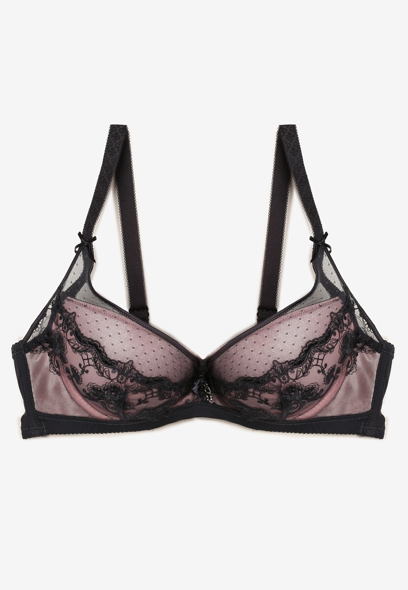 Szaro-Różowy Biustonosz z Koronką Suffa