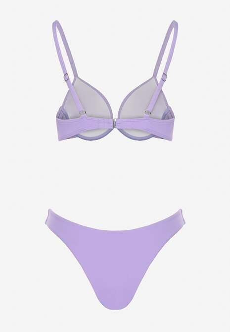Fioletowe Bikini Usztywniany Biustonosz z Zapięciem z Tyłu i Majtkami Figami Ermarie
