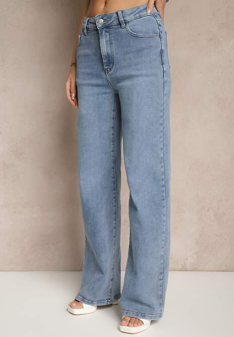 Niebieskie Szerokie Jeansy High Waist z Wiskozą Liolea