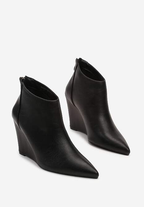 Czarne Eleganckie Botki na Koturnie ze Szpiczastym Noskiem Zivilaine