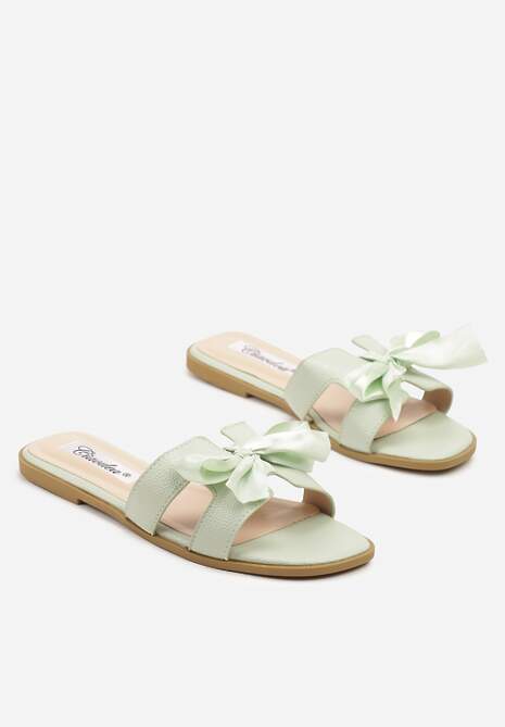 Jasnozielone Klapki Ozdobione Kokardą i Wycięciami Nilirelle