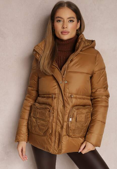 Brązowa Kurtka Pikowana Ściągana w Talii Althomene