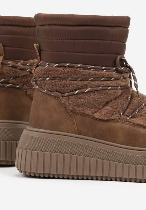 Brązowe Śniegowce na Platformie z Tłoczeniem Ozdobione Futerkiem i Pikowaniem Adallie