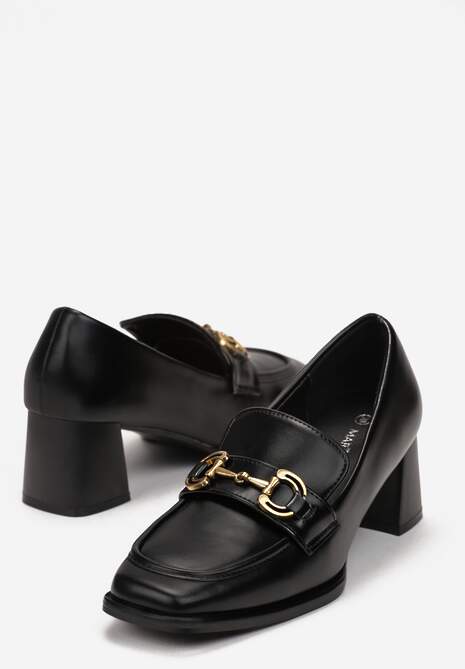 Czarne Mokasyny z Klamerką na Słupku Vaila