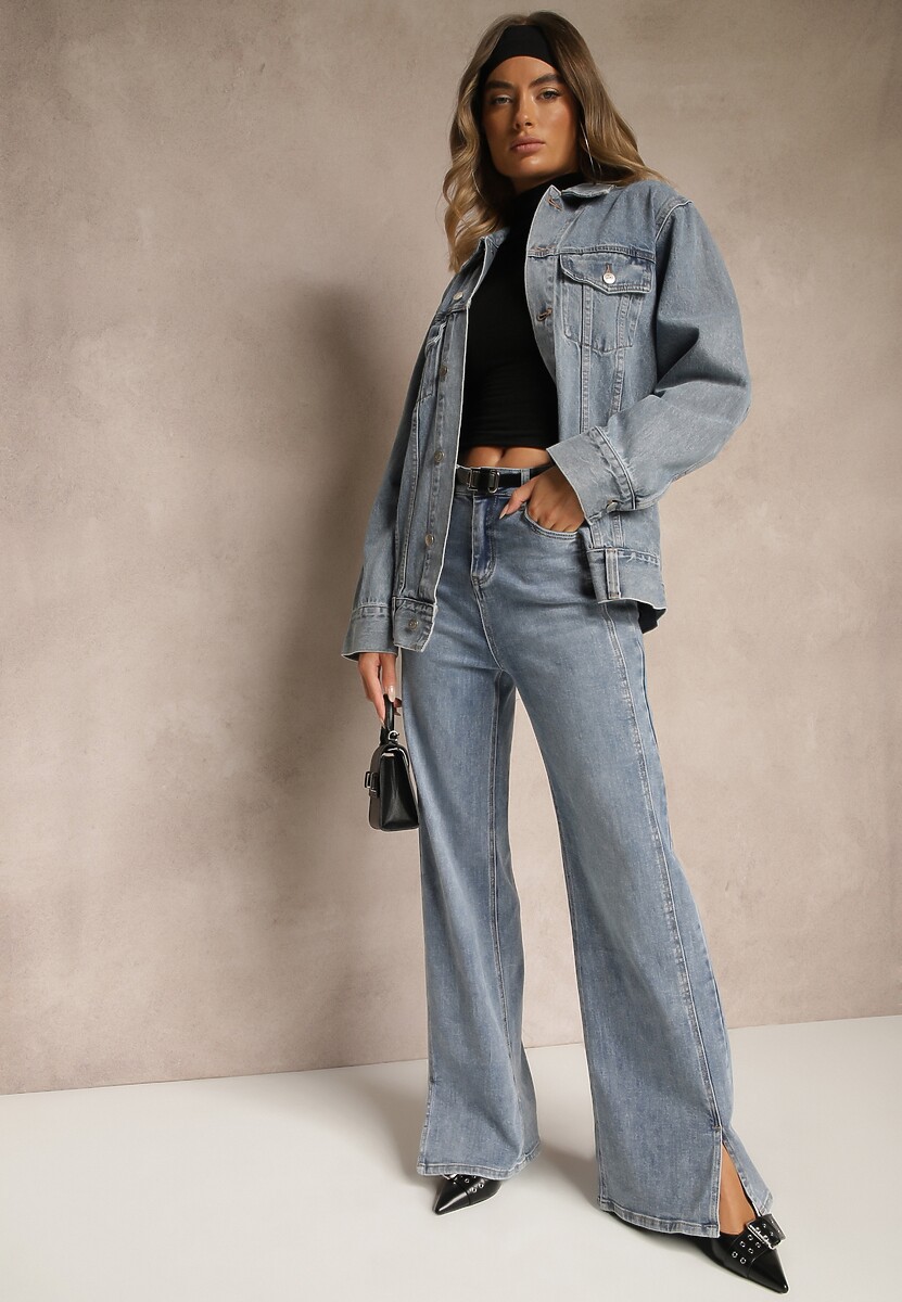 Niebieska Kurtka Jeansowa o Casualowym Fasonie Belissen