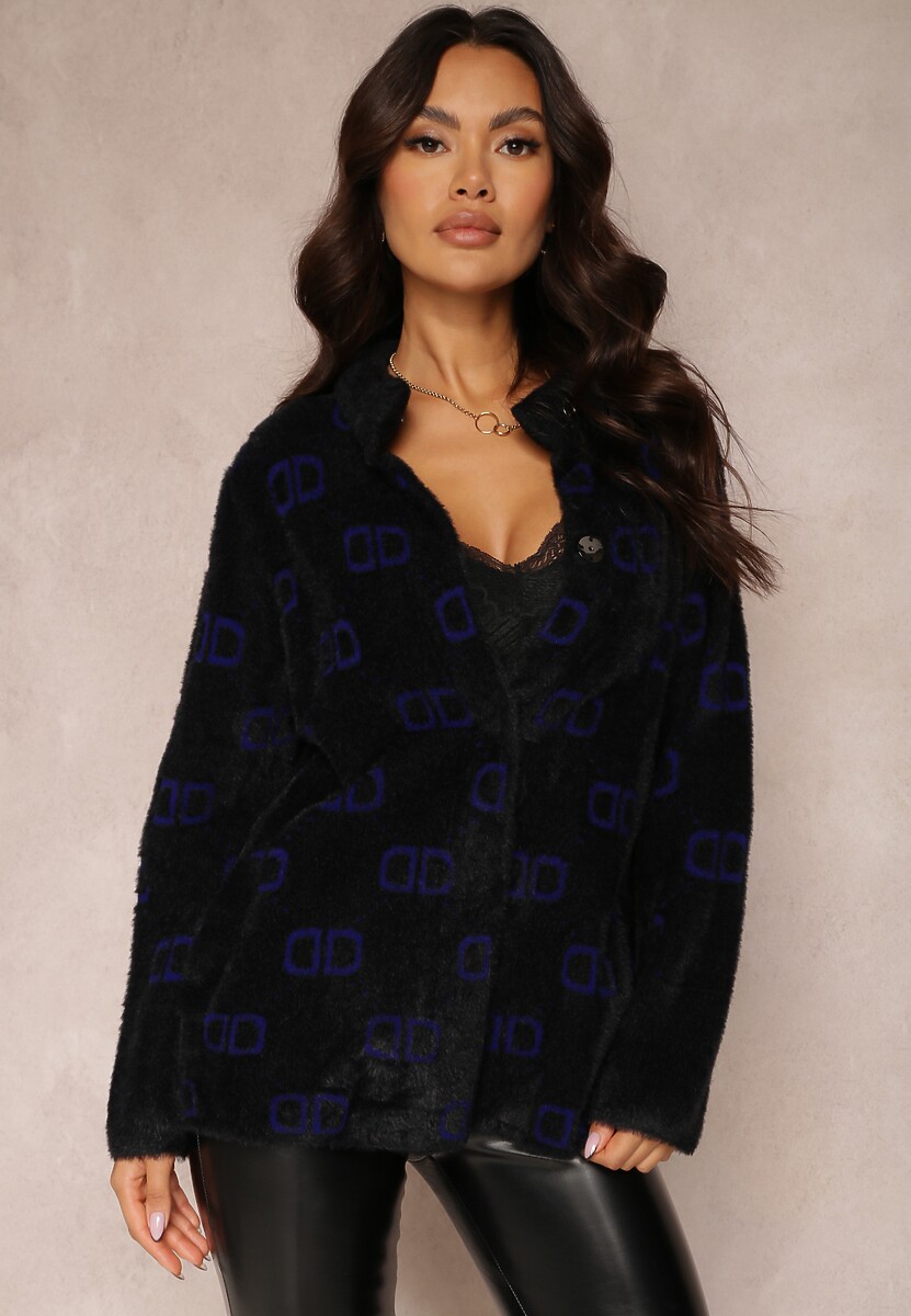 Czarno-Granatowy Kardigan Zapinany Admades