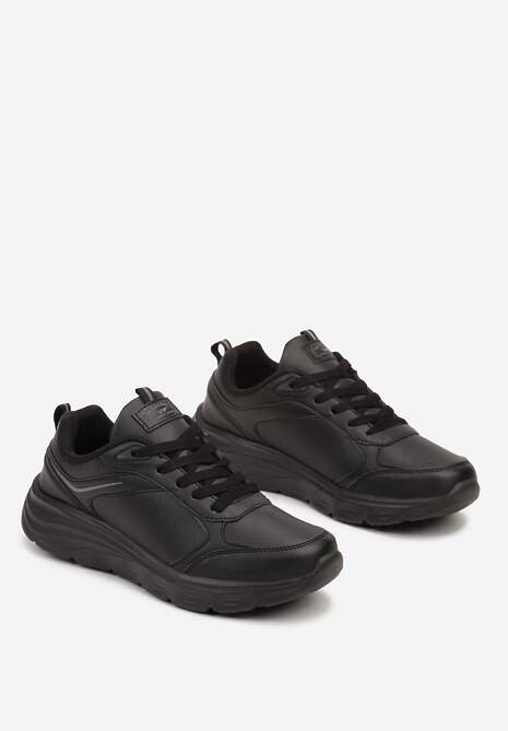 Czarne Casualowe Buty Sportowe Sneakersy na Płaskiej Tłoczonej Podeszwie Velanitta