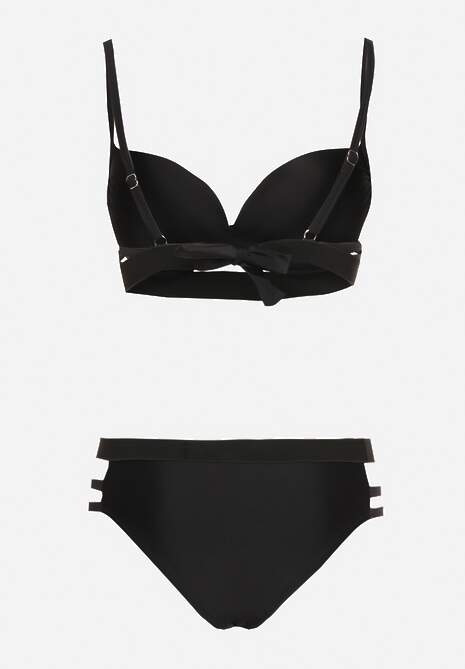 Czarne Bikini z Ozdobnymi Wycięciami Wiązany Biustonosz i Majtki Figi Kinessa