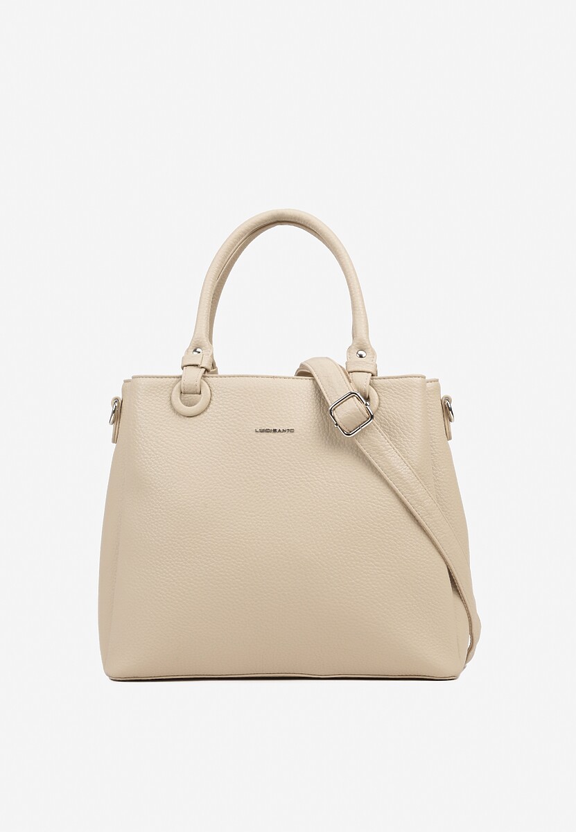 Jasnobeżowa Torebka Typu Shopper z Paskiem Crossbidy i Rączkami Izenia