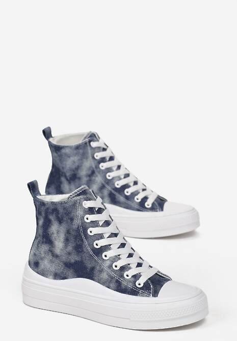 Granatowe Trampki z Cholewką za Kostkę w Stylu Denimu Galpena