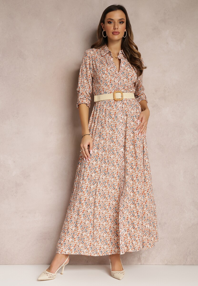 Biało-Pomarańczowa Sukienka Adena