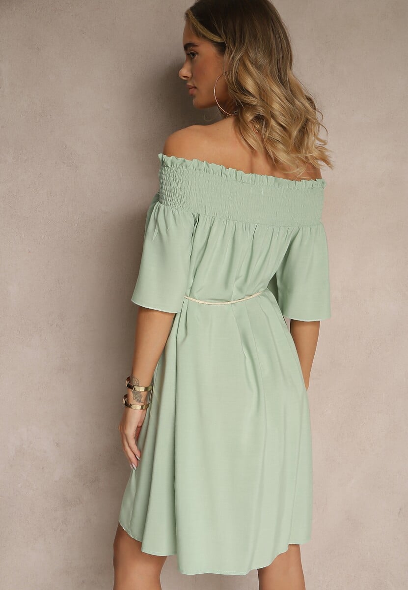 Zielona Sukienka Hiszpanka z Bawełną i Wiskozą Ozdobiona Sznurkiem Lilarelle