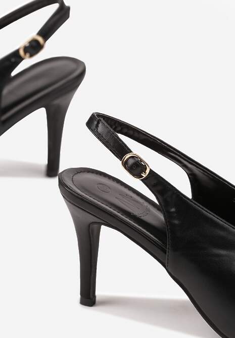 Czarne Sandały Slingback na Obcasie Typu Szpilka Latira