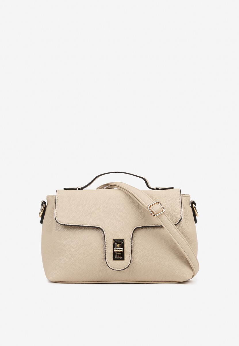 Beżowa Torebka Listonoszka Ozdobiona Klapą Ponavia