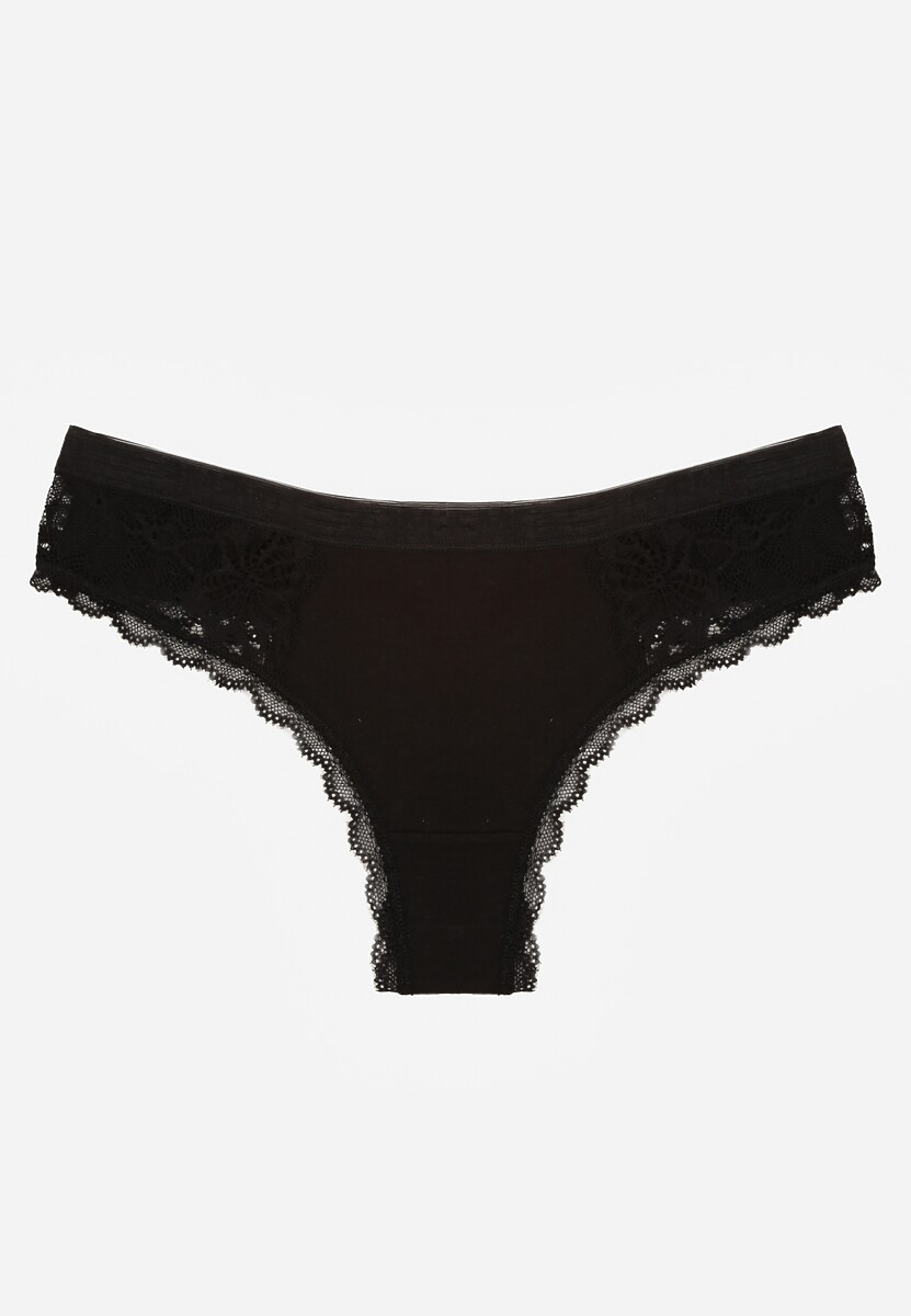 Czarne Majtki Stringi Ozdobione Koronką z Bawełną Meniliphis