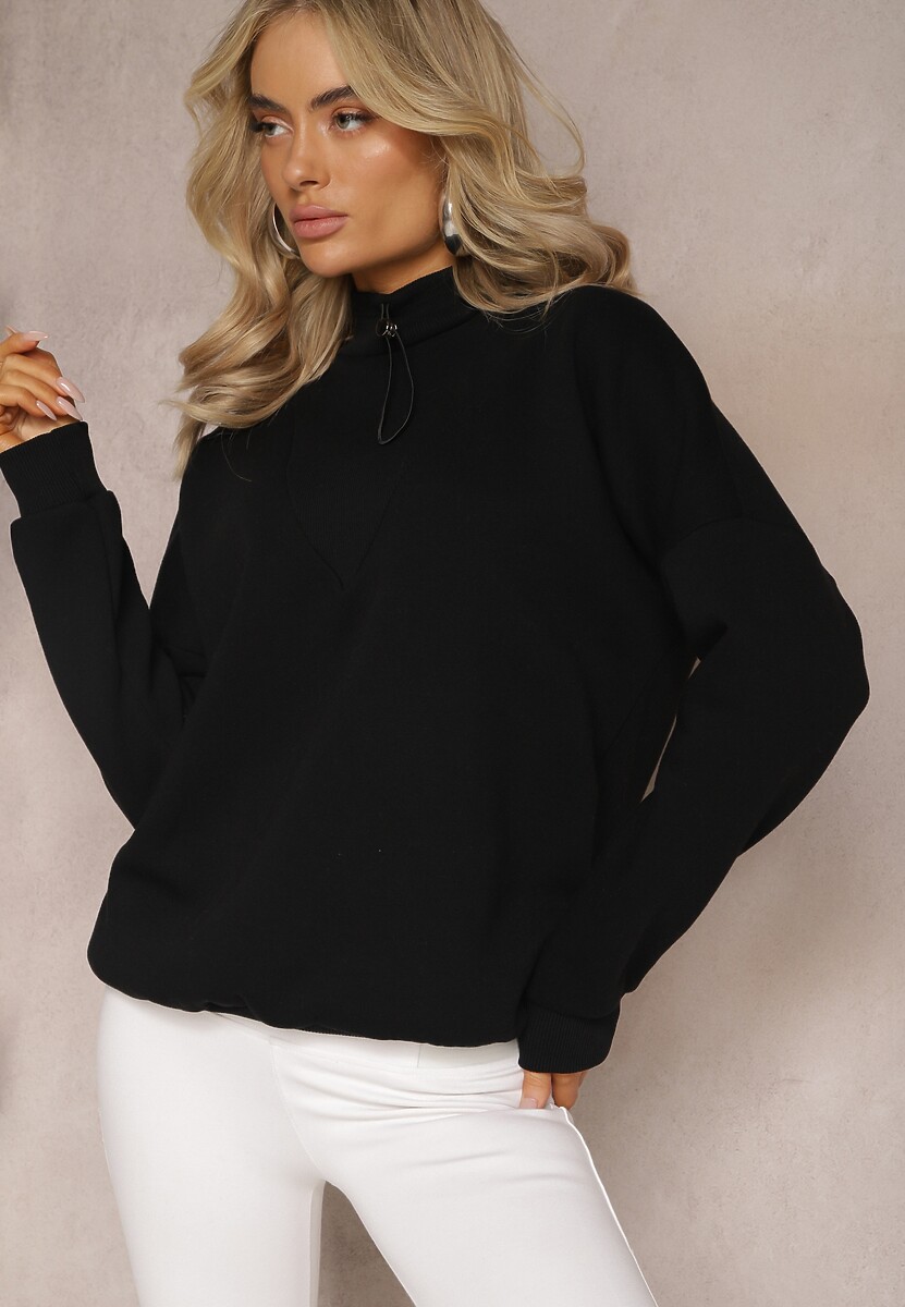 Brązowa Ocieplana Bluza Bawełniana z Półgolfem Heraia