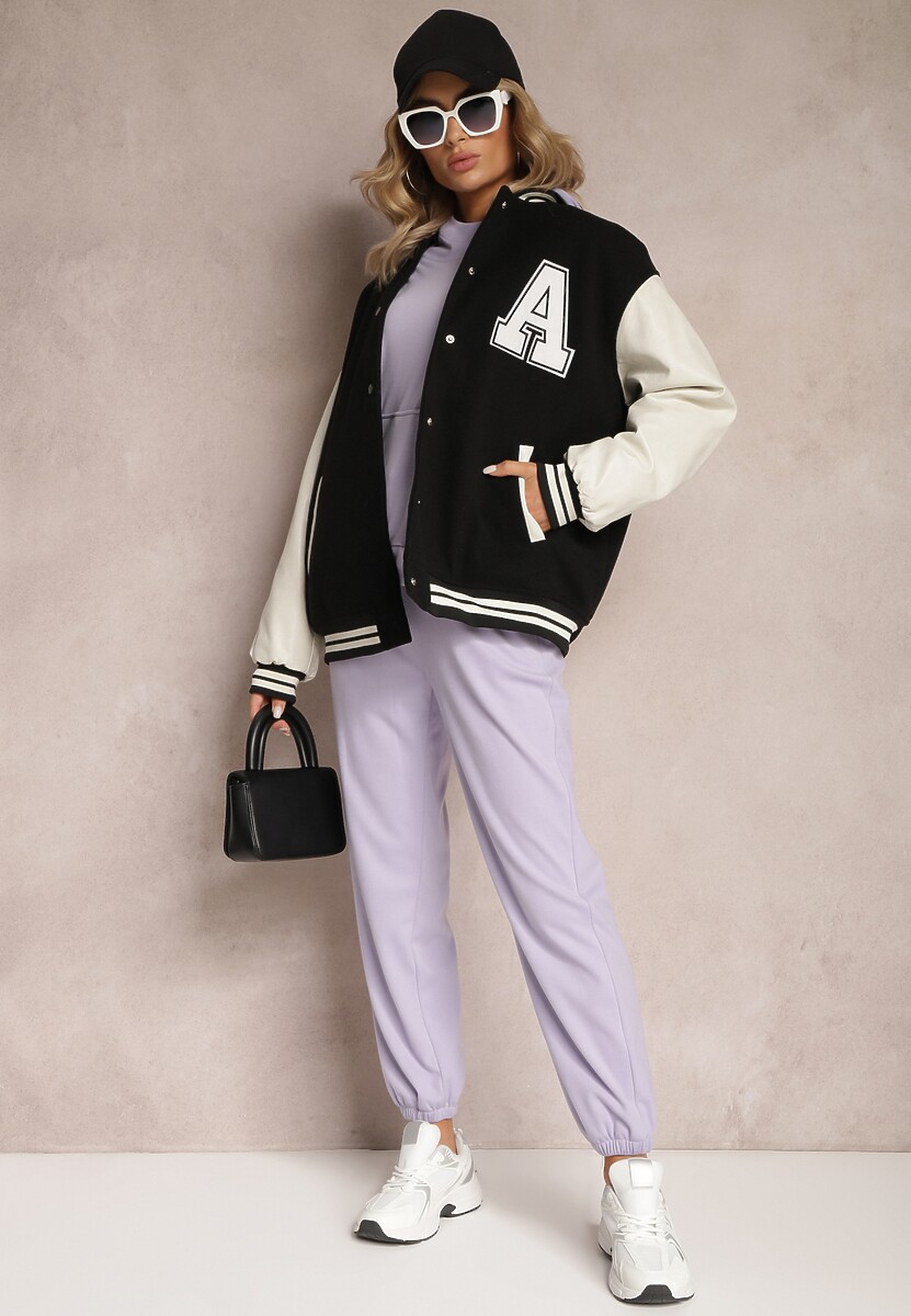 Jasnofioletowy Dzianinowy Komplet Dresowy z Bluzą i Spodniami Amlore