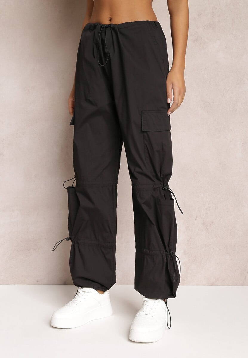 Beżowe Spadochronowe Spodnie Cargo z Regulowanymi Stoperami Sterise