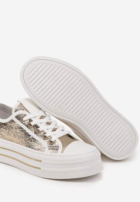 Złote Trampki na Niskiej Platformie Ozdobione Cyrkoniami Felelith