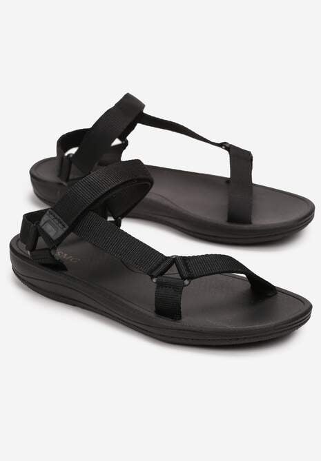 Czarne Sandały na Płaskiej Podeszwie z Zapięciem na Rzep Rabiah