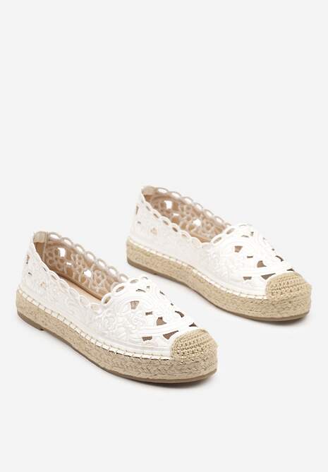 Białe Płaskie Espadryle z Ażurową Cholewką Elearwen