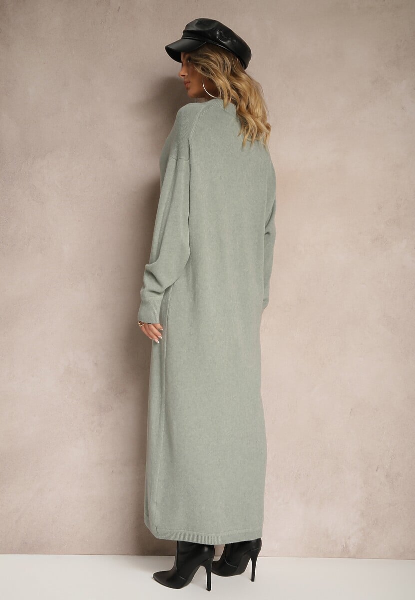 Miętowa Pudełkowa Sukienka z Dzianiny z Wiskozą Maziala