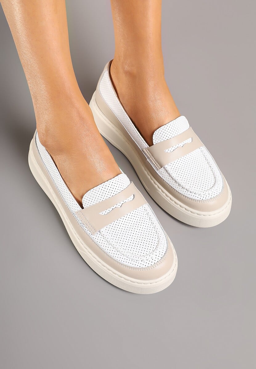 Beżowe Skórzane Mokasyny na Platformie Meraviela