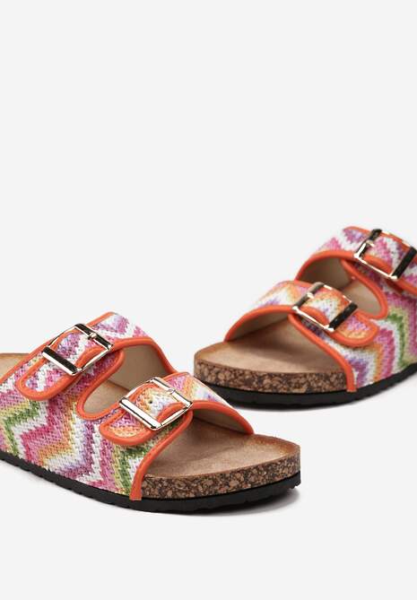 Pomarańczowe Klapki Ozdobione Plecionymi Sznurkami na Paskach Oliria