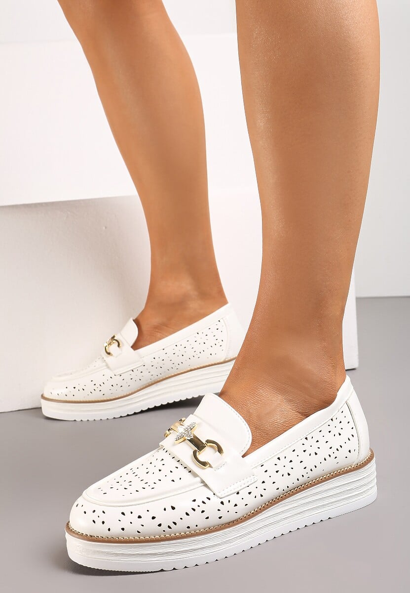 Różowe Półbuty w Stylu Mokasynów na Grubej Podeszwie z Ażurową Cholewką Illthia