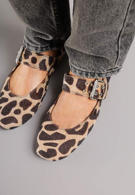 Panterkowe Balerinki Vices w Stylu Mary Jane ze Skórzaną Wkładką Rilaneia