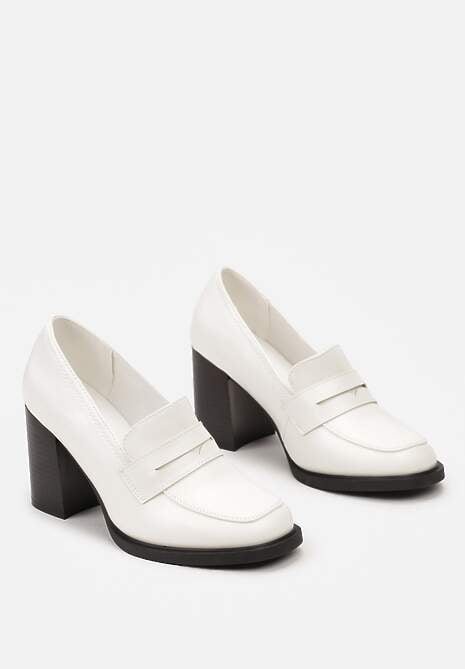 Białe Półbuty na Słupku z Kwadratowym Noskiem Teiga