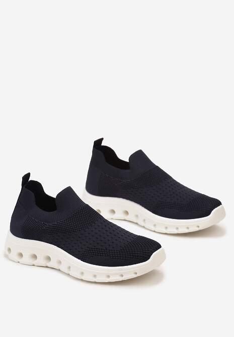 Granatowe Wsuwane Buty Sportowe z Elastyczną Cholewką do Kostki Asigruna