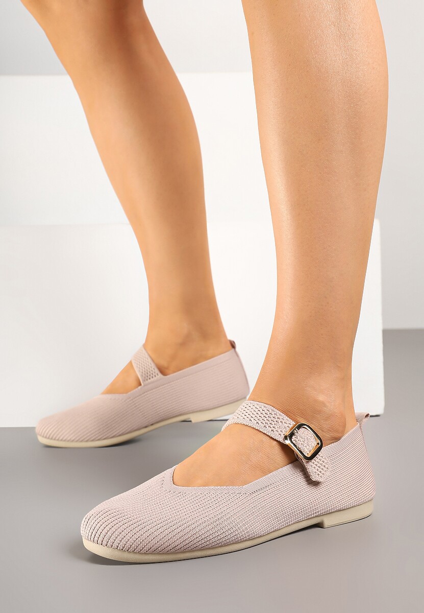 Jasnoróżowe Balerinki Ozdobione Paskiem Avanellia