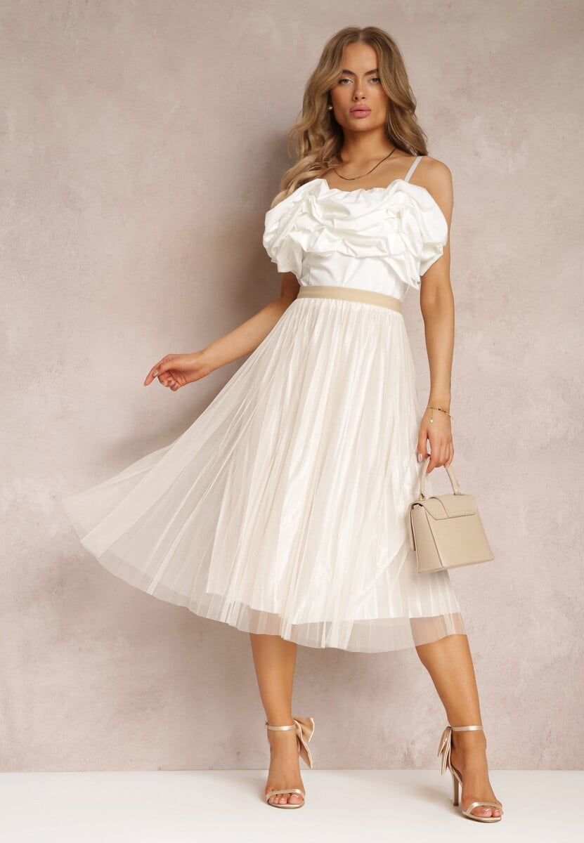 Brązowa Taliowana Spódnica z Plisowaniem i Gumką w Pasie Cosmie