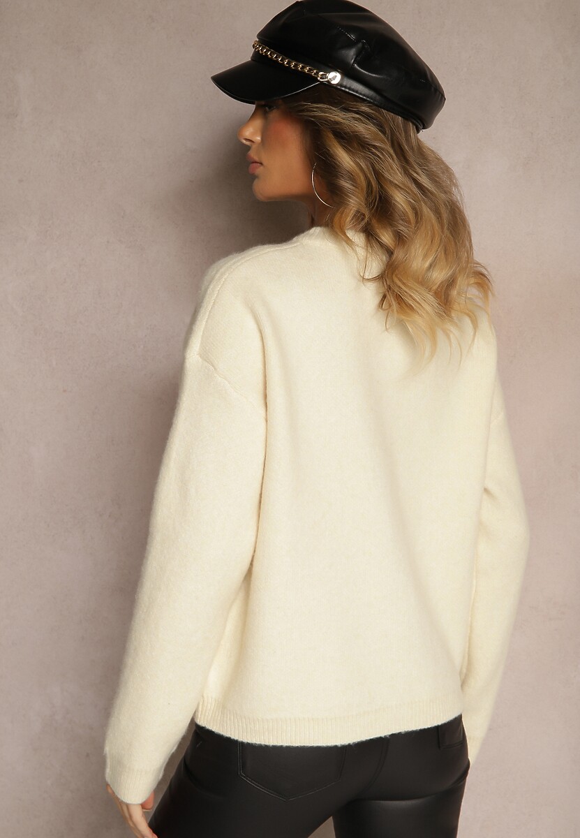 Jasnobeżowy Rozpinany Casualowy Kardigan z Wełną Besalttia