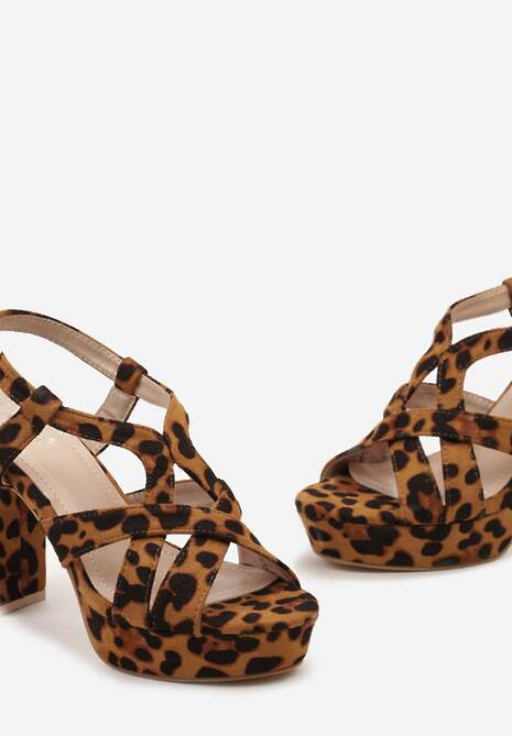 Brązowe Wysokie Sandały Zapinane na Sprzączkę przy Kostce na Platformie i Obcasie Wanae