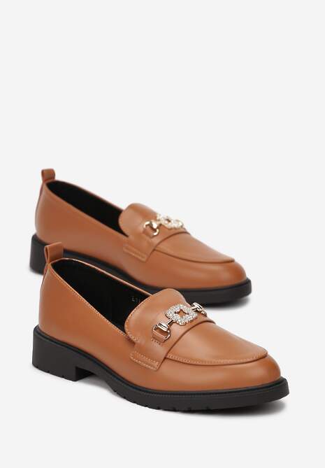 Brązowe Mokasyny Ozdobione Klamerką z Cyrkoniami Sawanpa