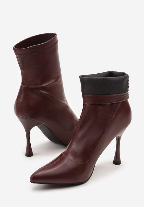 Bordowe Elastyczne Botki Vices na Klepsydrowym Obcasie Noraye