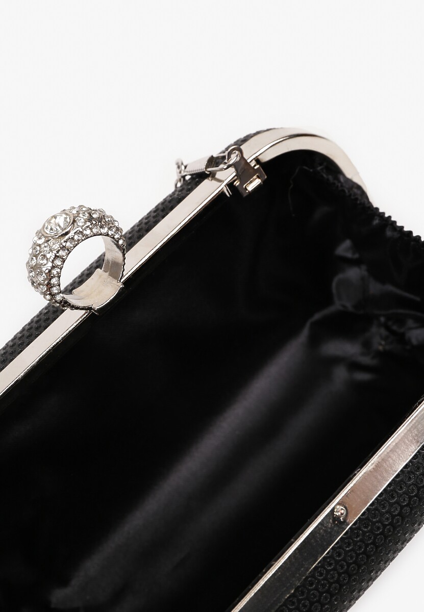 Czarna Wieczorowa Torebka z Biżuteryjnym Uchwytem i Odpinanym Łańcuszkiem Millira