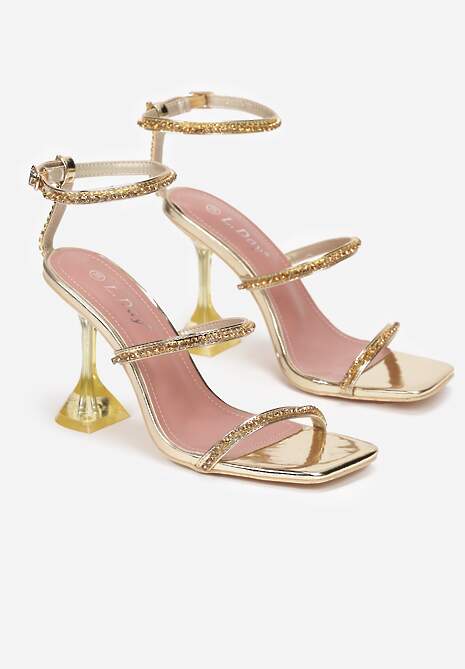 Złote Sandały na Transparentnym Obcasie z Paskami z Cyrkoniami Admiral