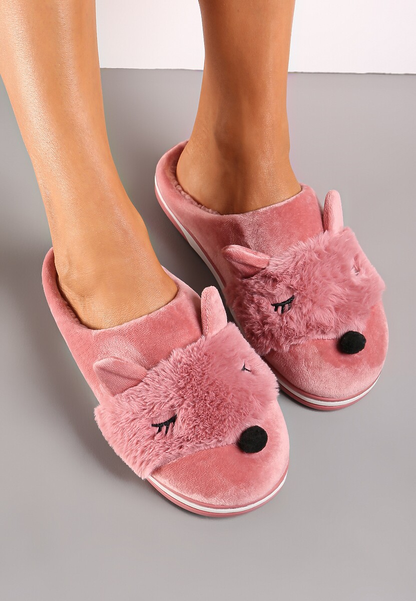 Różowe Kapcie z Futerkiem i Imitacją Uszu Bervenka
