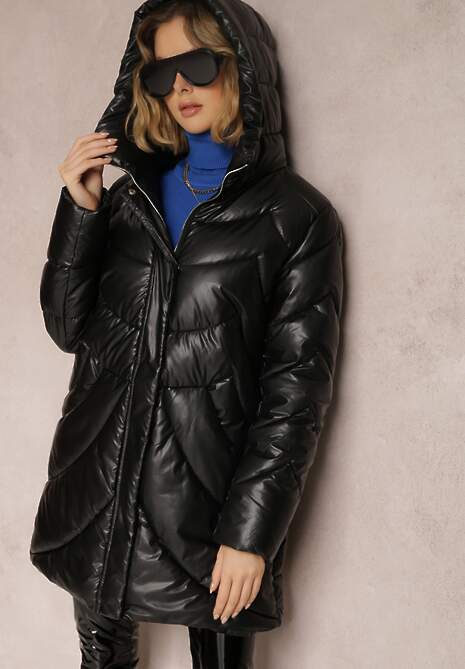 Czarna Kurtka Pikowana z Kapturem Greentry