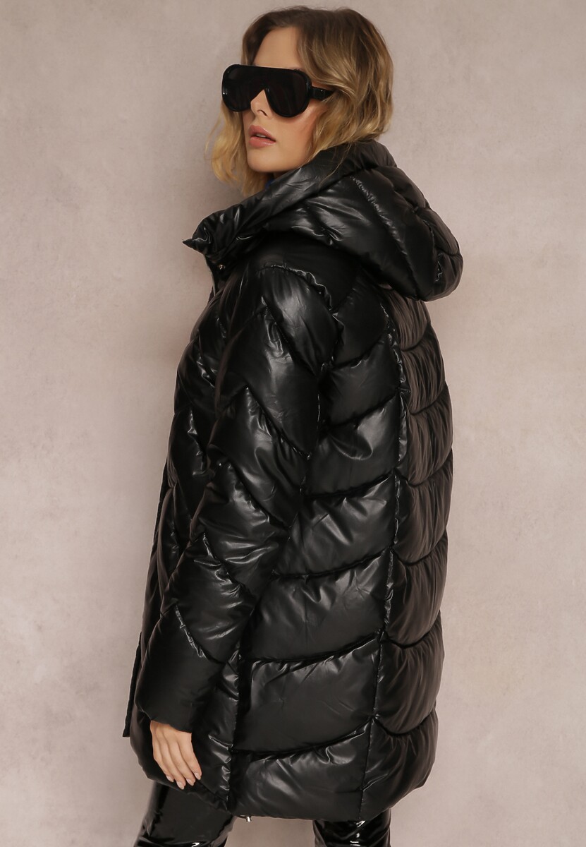 Czarna Kurtka Pikowana z Kapturem Greentry