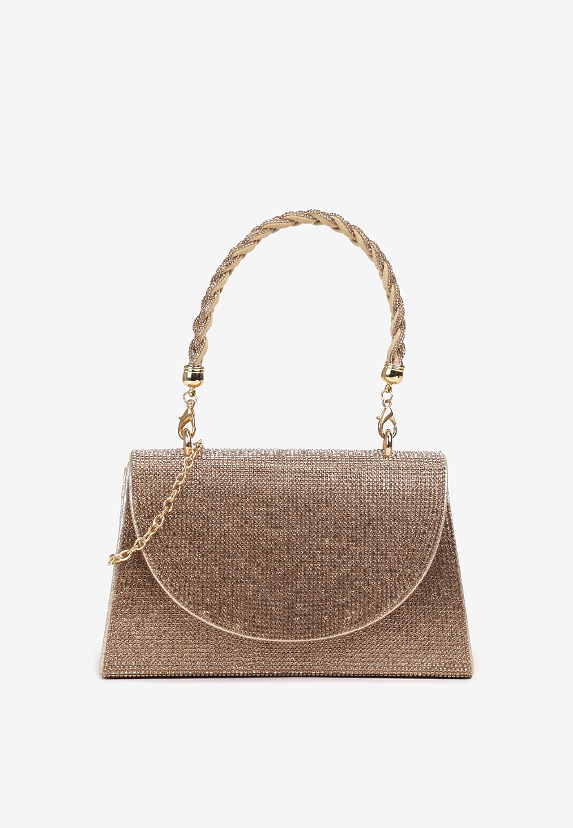 Srebrno-Złota Torebka na Ramię z Długim Paskiem i Rączką Ozdobiona Cyrkoniami Zalagia