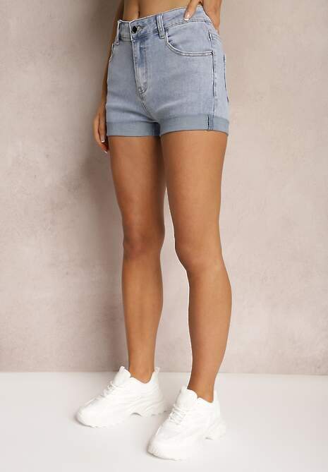 Niebieskie Szorty Jeansowe High Waist z Dodatkiem Bawełny Neldara
