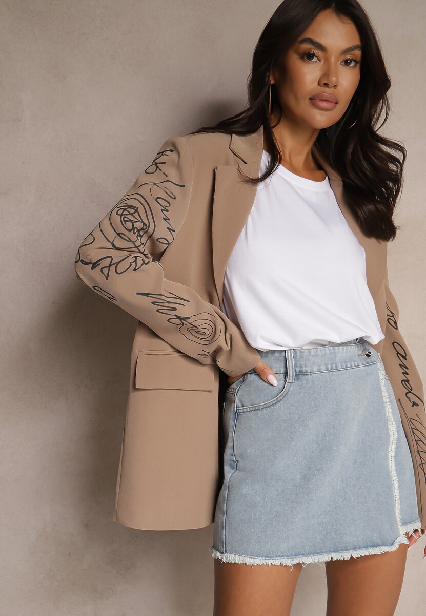 Jasnoniebieskie Bawełniane Jeansowe Spódnico-Spodenki High Waist o Asymetrycznym Kroju Alwiwi