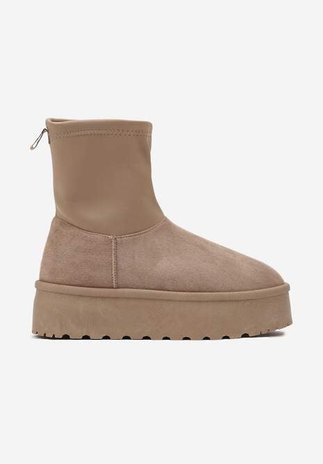 Ciemnobeżowe Śniegowce na Platformie z Elastyczną Cholewką Linnastra