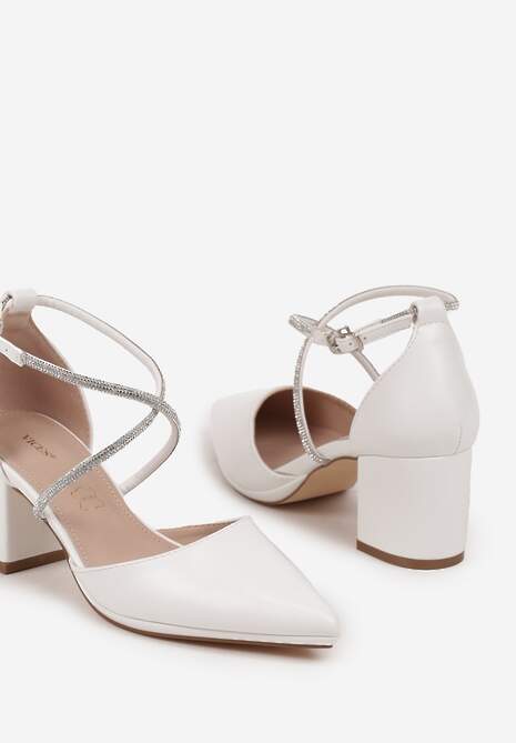 Białe Czółenka Vices z Wkładką ze Skóry Naturalnej Ozdobione Cyrkoniami Sintelittia