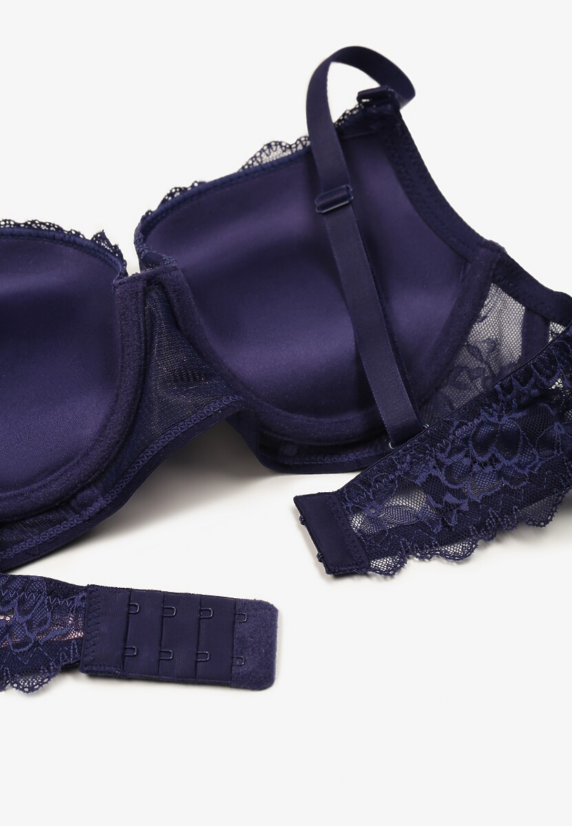 Granatowo-Różowy Biustonosz Push Up Ozdobiony Koronką Temirenna