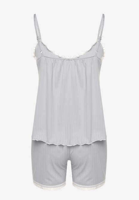 Jasnoszary Komplet Piżamowy z Bawełną Spodenki z Koronką i Top z Kokardkami Firavielle